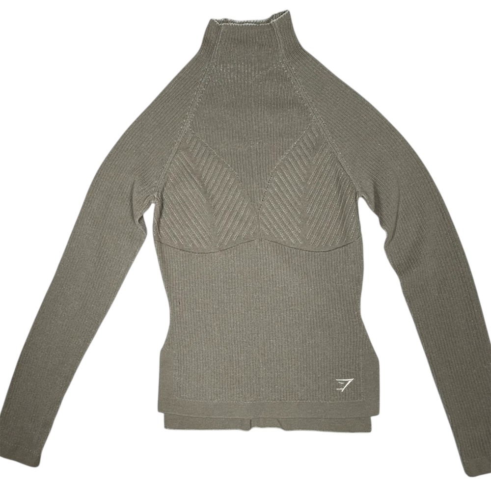 Gymshark Mock Neck Ribbed‎ Knit Top Women XS Brown Grey Sold Out Long Sleeve